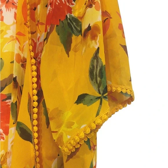 EMORY PARK Stitch Fix Landry Crochet Trim Open Kimono Yellow Floral Size Med New - Picture 3 of 8